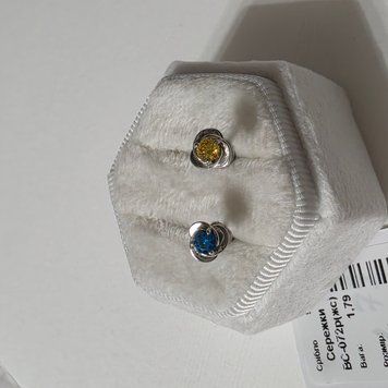 Детские Серебряные Сережки патриотические сине-желтые Пион 2072753301 фото