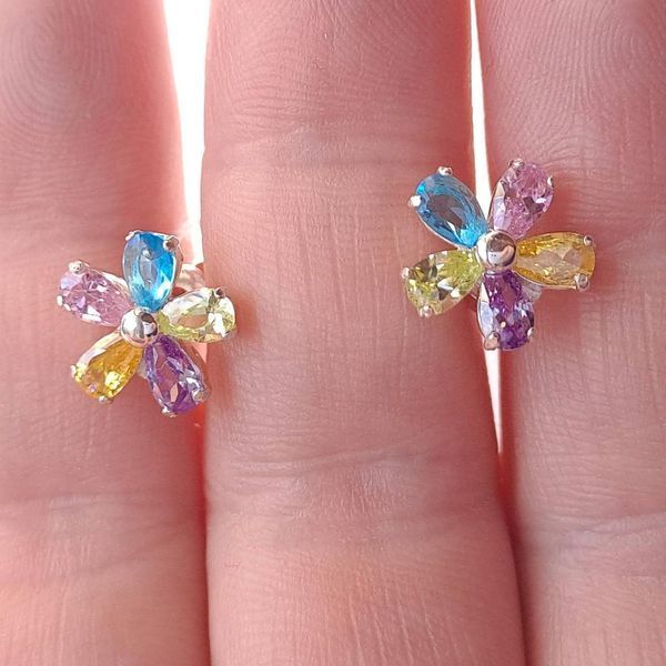 Серебряные сережки пуссеты Красочные Цветочки 2072754503 фото