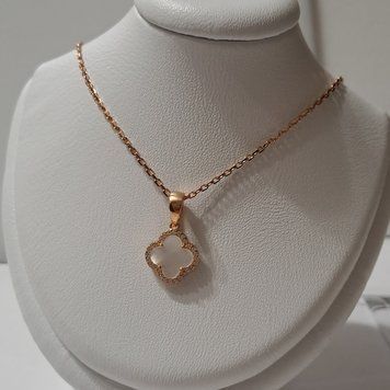 Серебряный комплект в позолоте Кулон Цепочка Клевер 13 мм 2621268523 фото