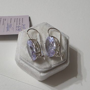 Серебряные сережки Лаванда камешек Серебряные сережки с французским замком 2820055932 фото